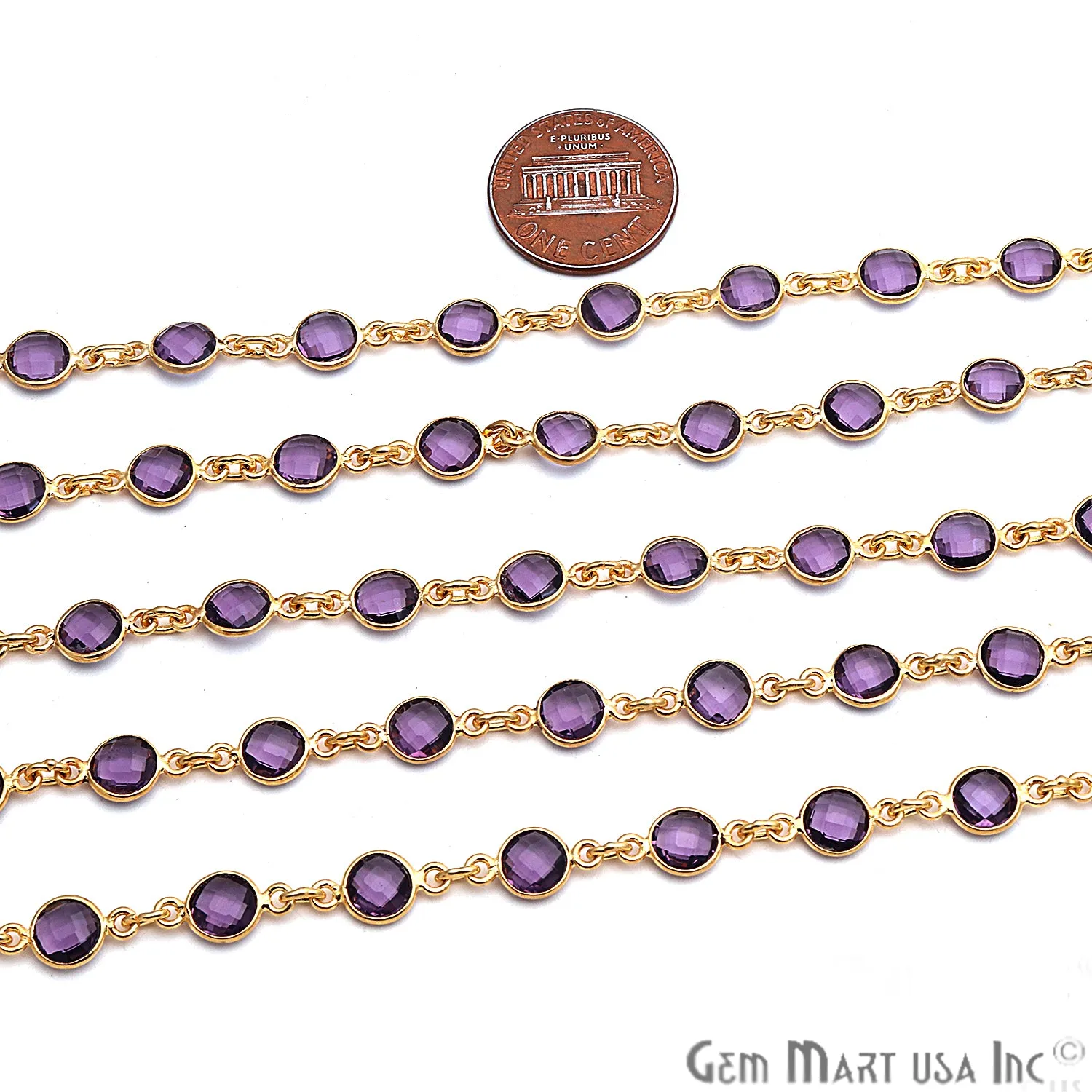 Amethyst 5mm Bezel Link Gold Plated Continuous Connector Chain