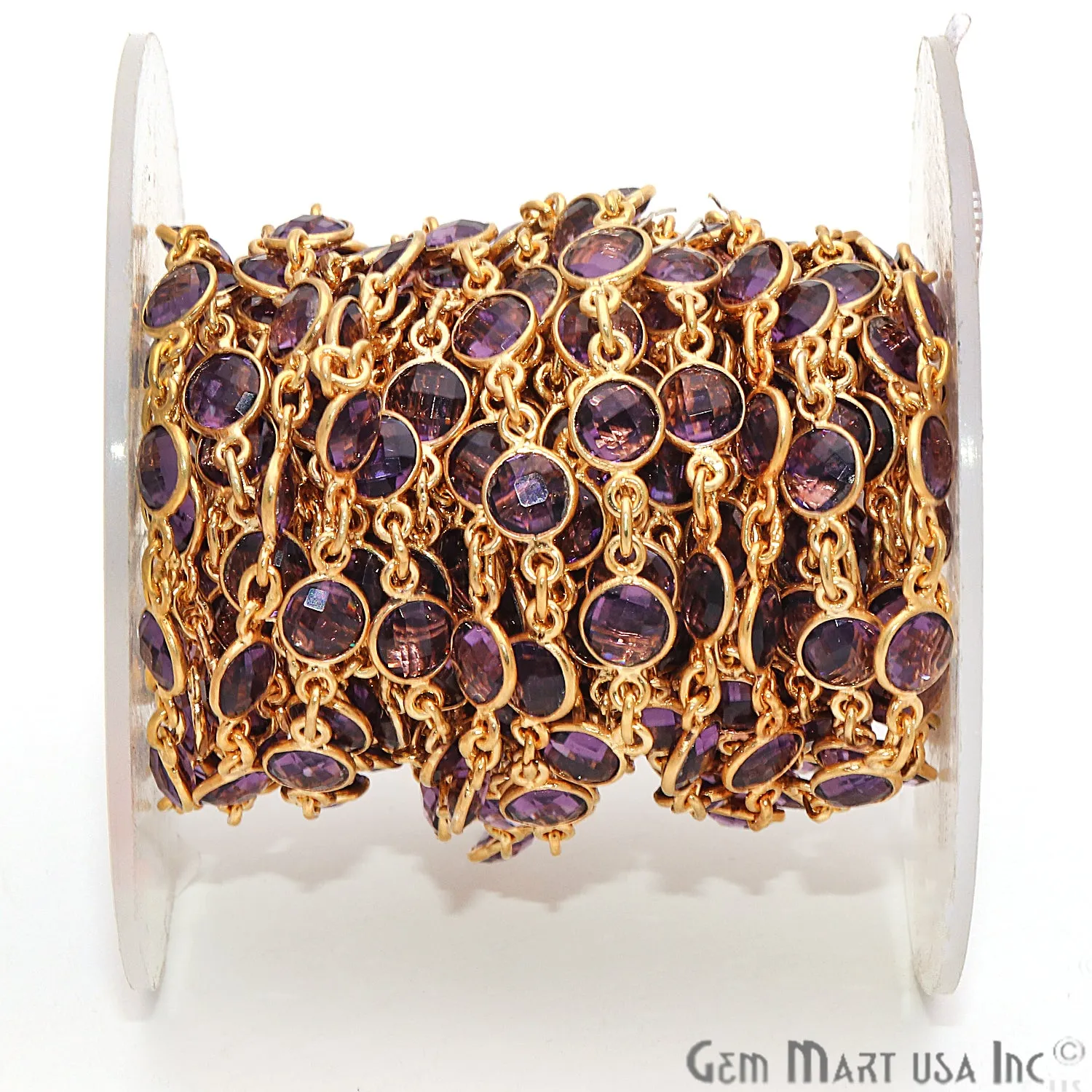 Amethyst 5mm Bezel Link Gold Plated Continuous Connector Chain