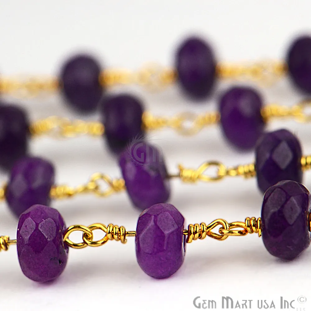 Amethyst Jade Beads Gold Plated Wire Wrapped Rosary Chain