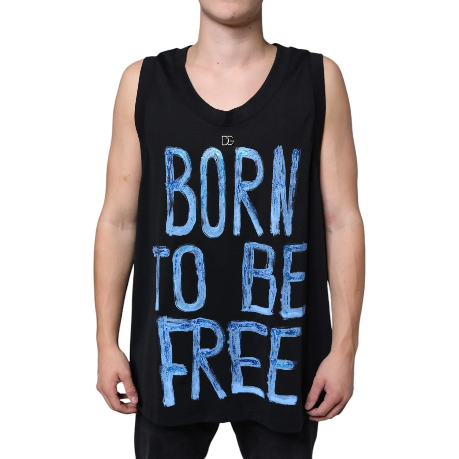 Dolce & Gabbana Black Cotton Born To Be Free Sleeveless T-shirt