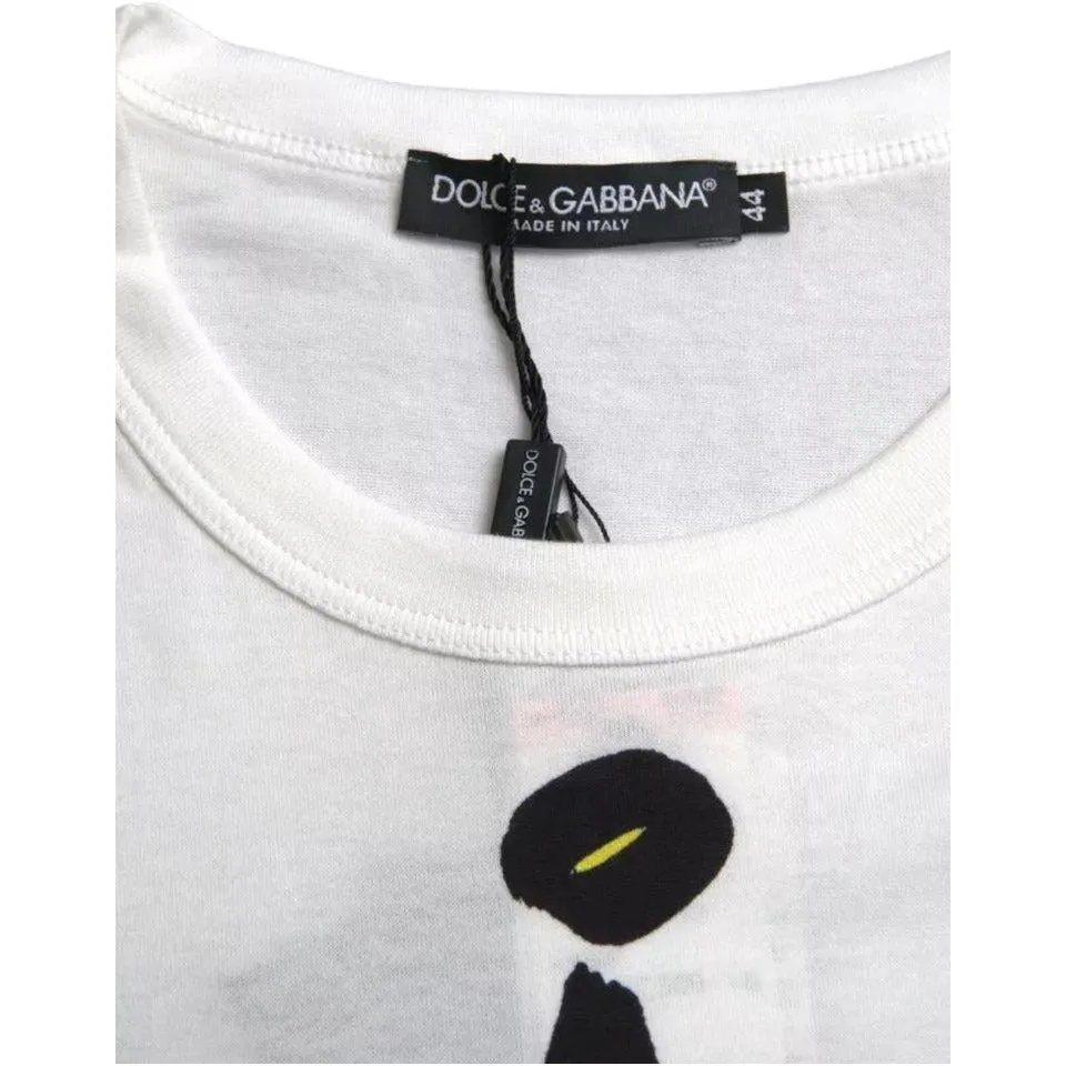 Dolce & Gabbana White Graphic Cotton Short Sleeves Men T-shirt