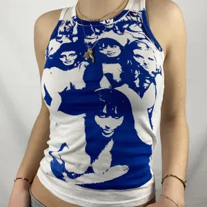 Ink head printing sleeveless round neck casual T-shirt