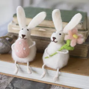 Kalalou Felt Rabbits With Flower And Egg - Set Of 2