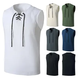 Men's Fashion Linen Hip-Hop V-Neck Sleeveless Yoga Tops T-shirt