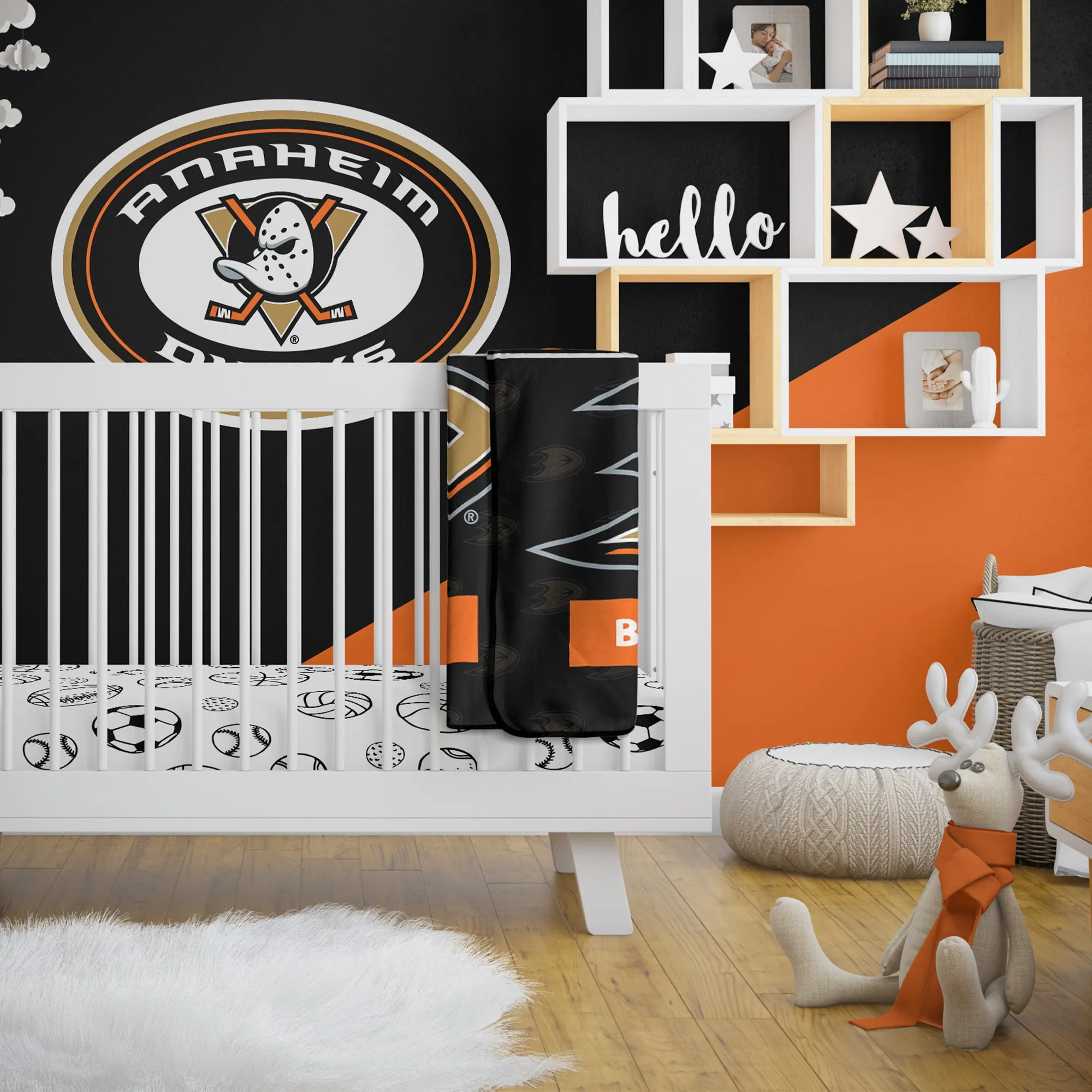 Personalized Anaheim Ducks Emblem Baby Pixel Fleece Blanket