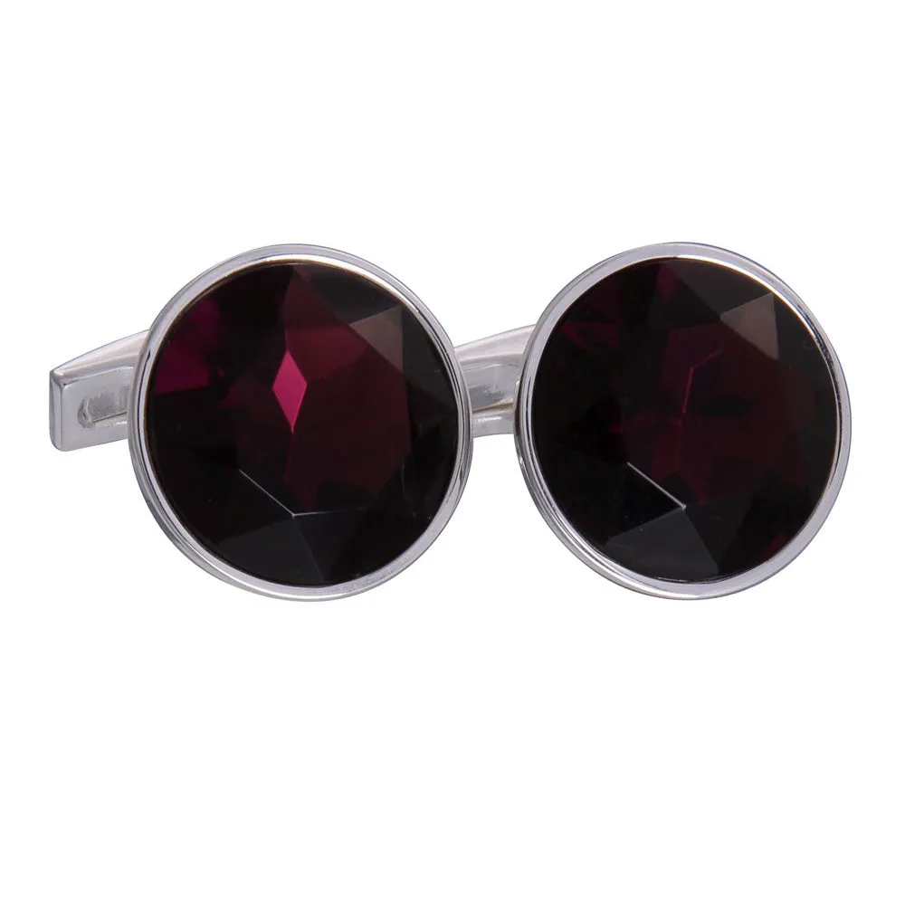 Red Silver Round Gem Cufflinks