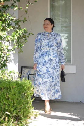 Taryn Blue Toile Maxi Dress